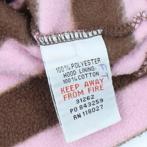 Mini Boden Girls Brown Pink Striped Hoodie, Size 7-8, Hooded Fleece