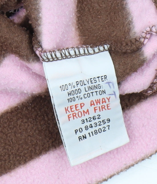 Mini Boden Girls Brown Pink Striped Hoodie, Size 7-8, Hooded Fleece