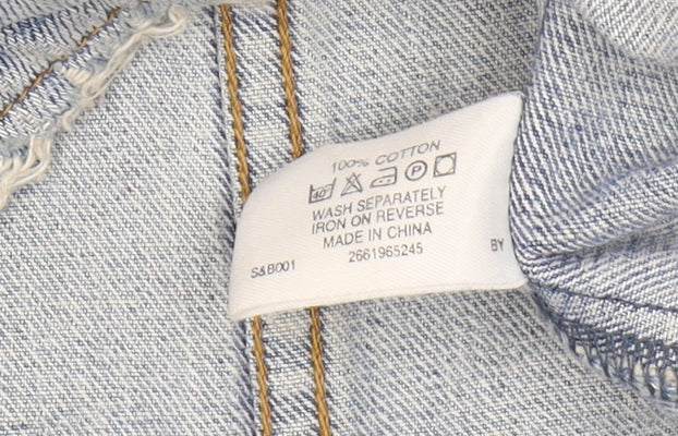 Bay Women's Blue Denim Jacket Size 8 Cropped Zip Casual