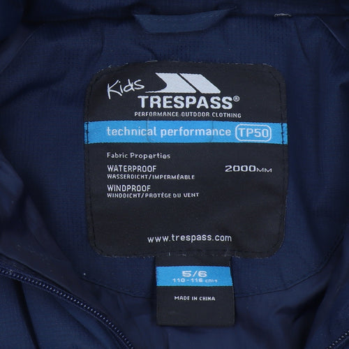 Trespass Boys Blue Puffer Jacket Hooded Waterproof 5-6 Years