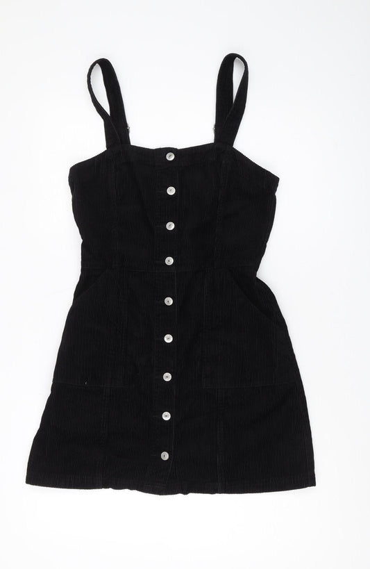 H&M Women's Black Pinafore Dress, Size 10, Corduroy, Sleeveless