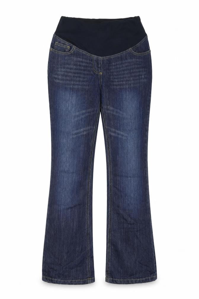 Front view of JoJo Maman Bébé Women's Blue Bootcut Maternity Jeans