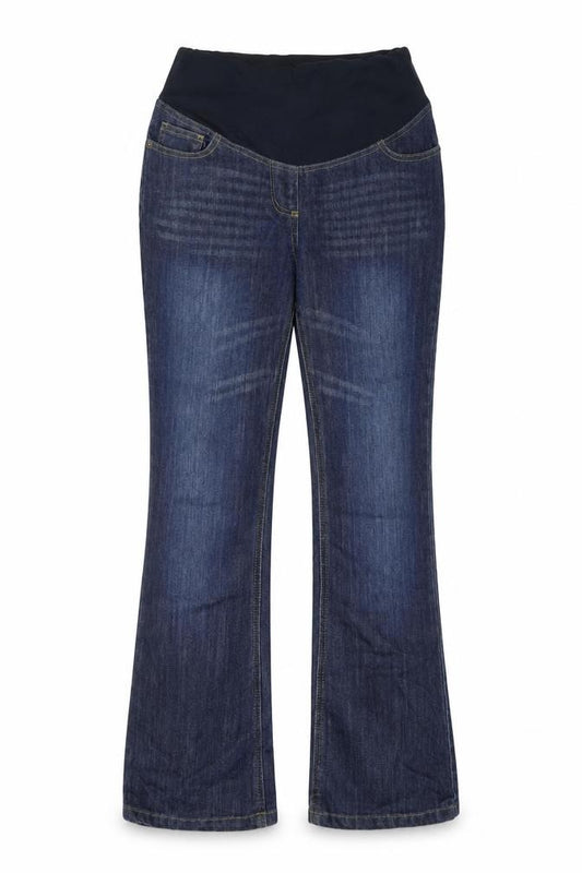 Front view of JoJo Maman Bébé Women's Blue Bootcut Maternity Jeans