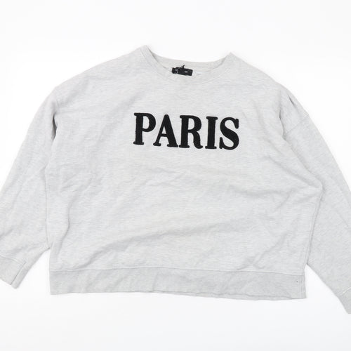 New Look Women's Grey Paris Pullover Sweatshirt L