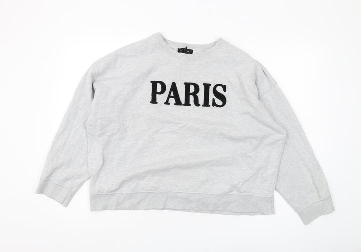 New Look Women's Grey Paris Pullover Sweatshirt L