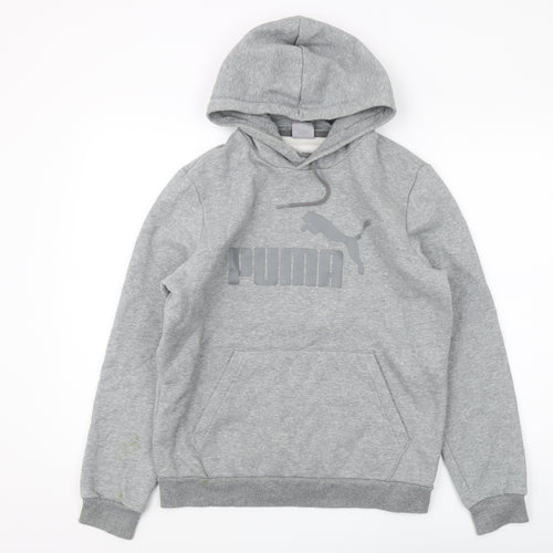 Puma Men's Grey Pullover Hoodie S with Logo Accents