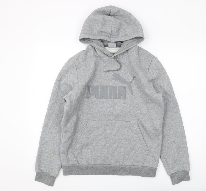 Puma Men's Grey Pullover Hoodie S with Logo Accents
