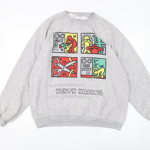 Keith Haring Unisex Grey Graphic Sweatshirt, M
