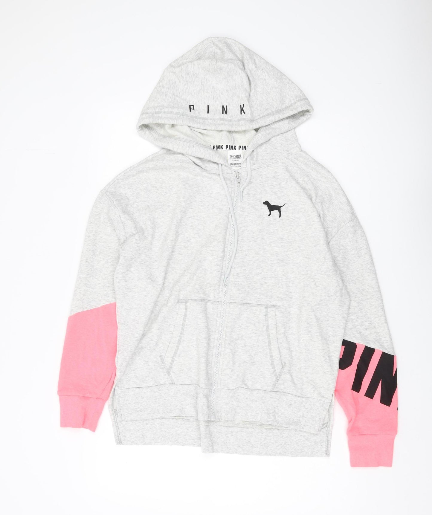 Victoria's Secret Women's Grey & Pink Full Zip Hoodie M