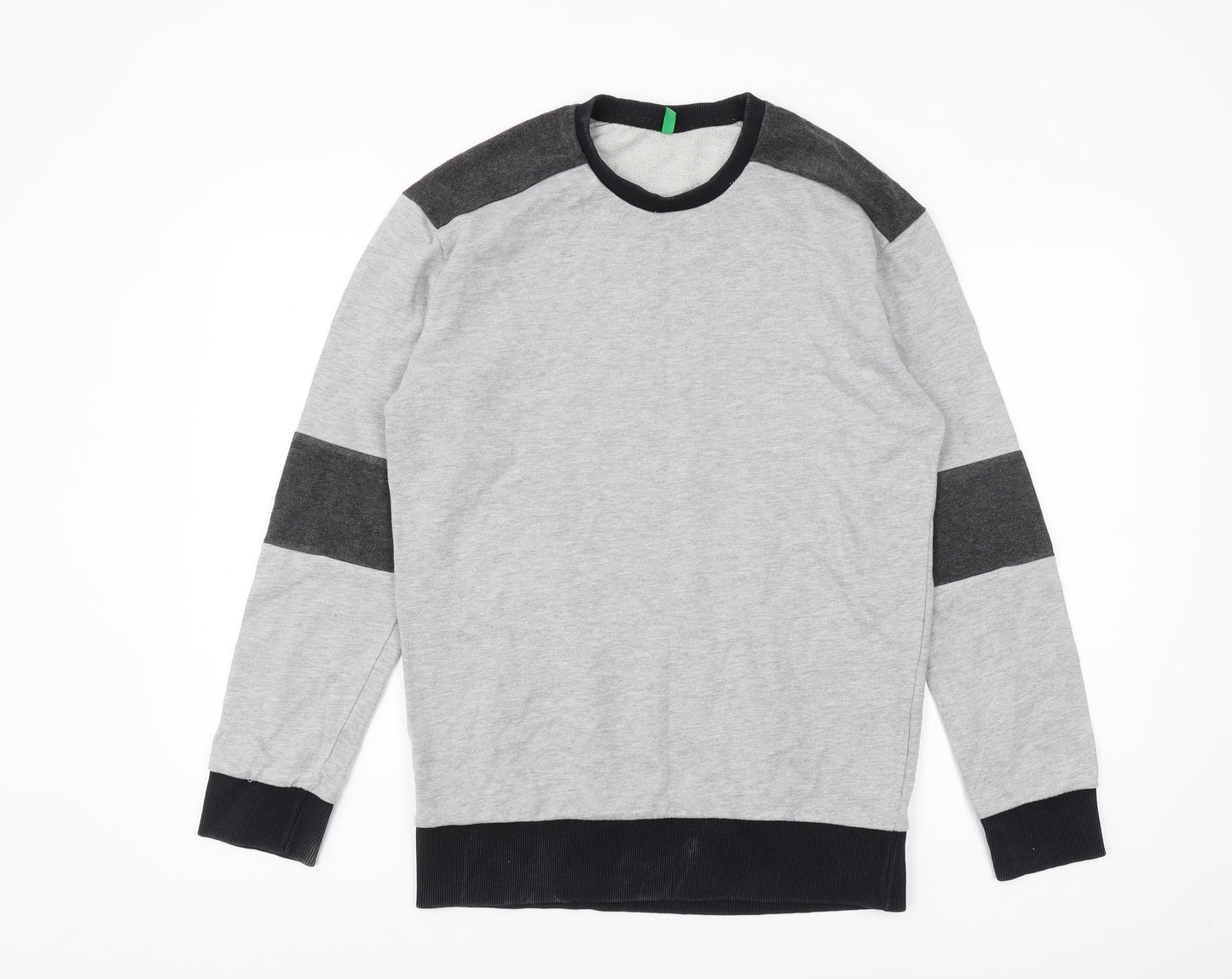 Benetton Men's Grey Pullover Sweatshirt - Size S, Crew Neck