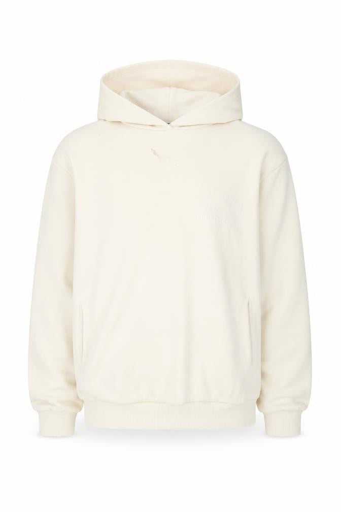 Front view of Ellesse Men's Beige M Pullover Hoodie, Fleece