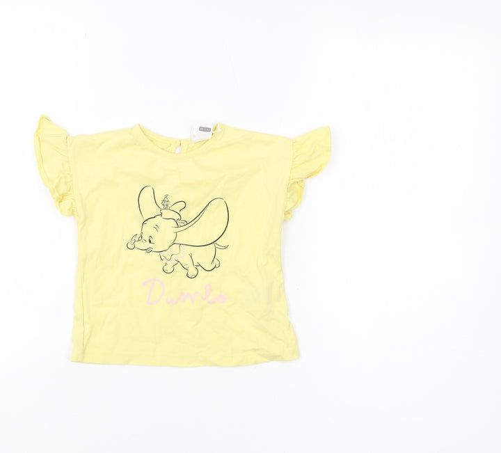 LC Waikiki Girls Yellow Dumbo T-Shirt, 12-18 Months, 100% Cotton