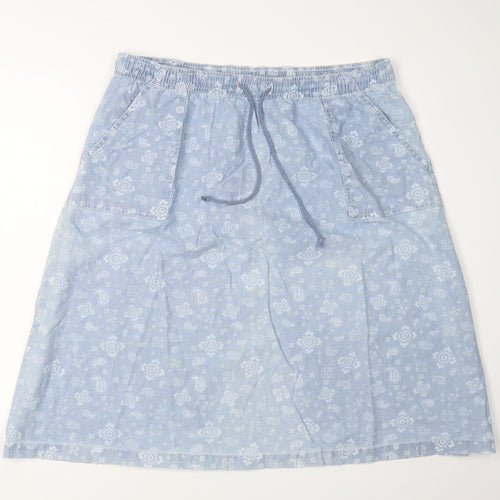 Damart Women's Blue Paisley A-Line Cotton Skirt