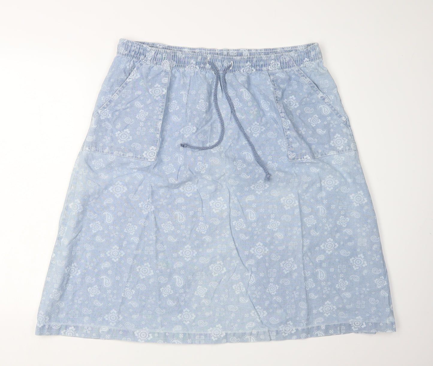 Damart Women's Blue Paisley A-Line Cotton Skirt