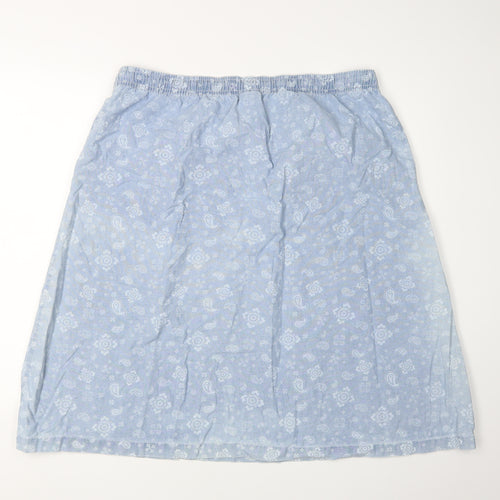Damart Women's Blue Paisley A-Line Cotton Skirt