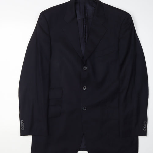 T.M. Lewin Men's Blue Wool Blazer 41R Herringbone