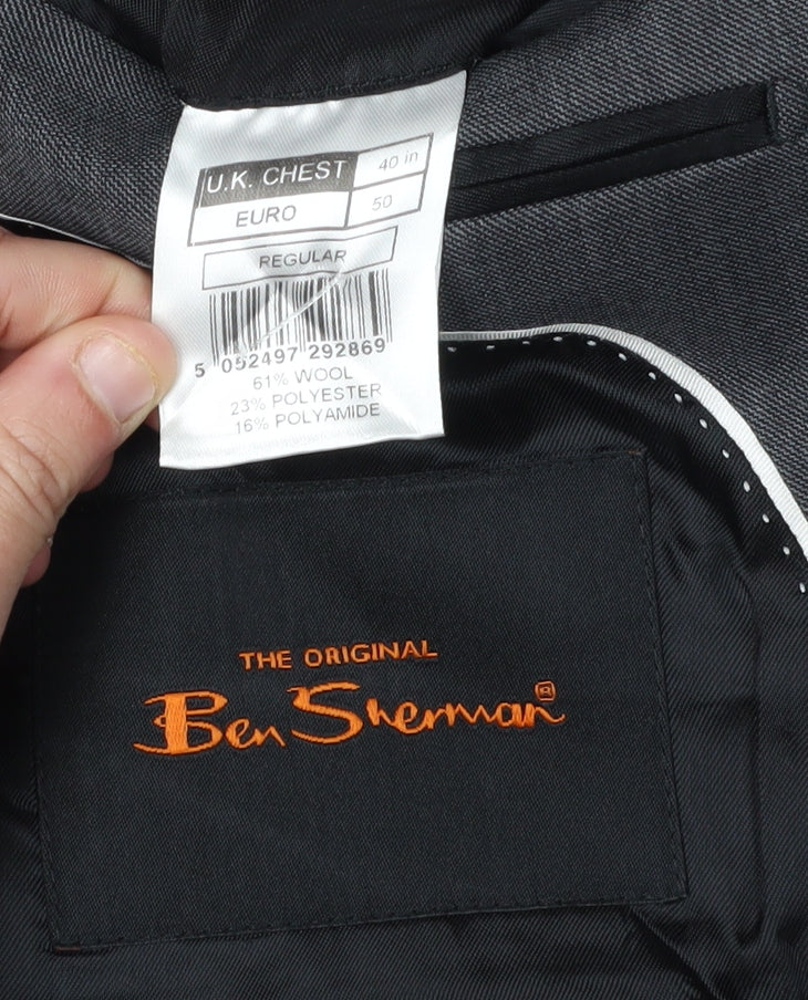 Ben Sherman Men's Grey Wool Blend Suit Jacket Size 40 Regular