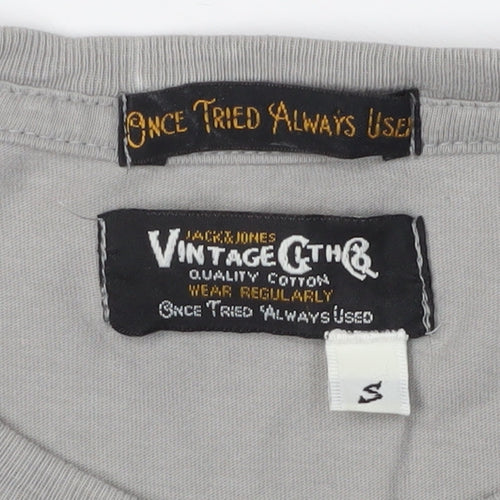 Jack & Jones Grey Cotton T-Shirt, Men's S, Graphic Print