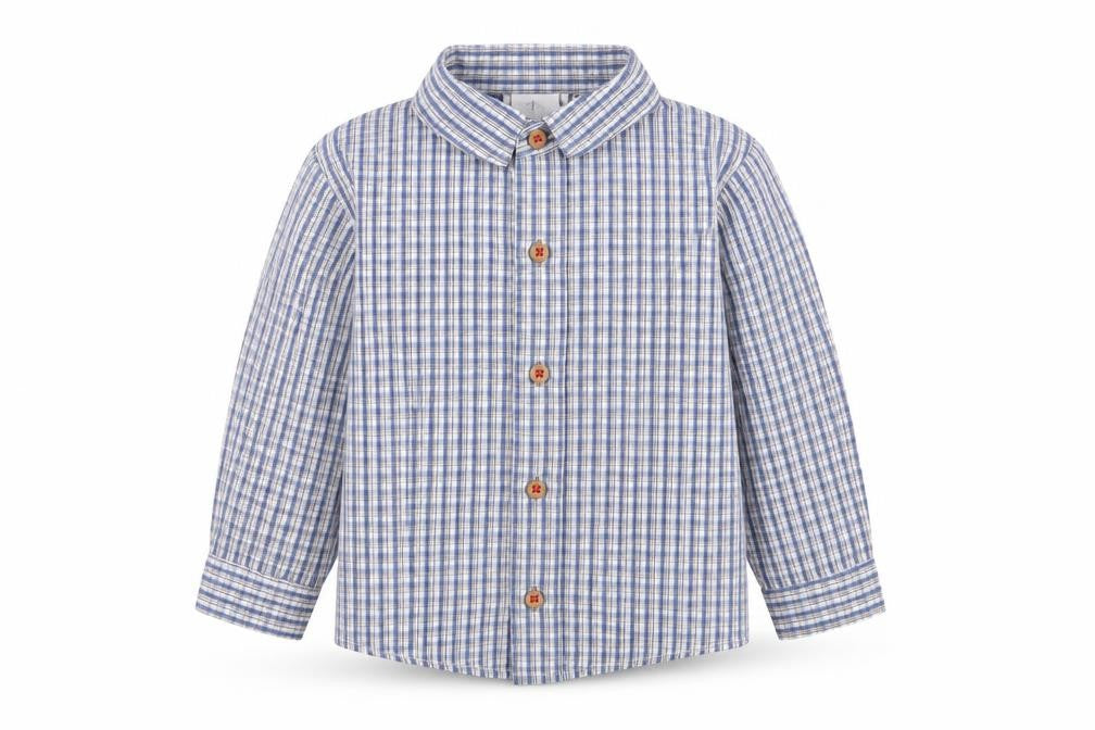 Front view of Jasper Conran boys’ blue button-up shirt 12-18 months