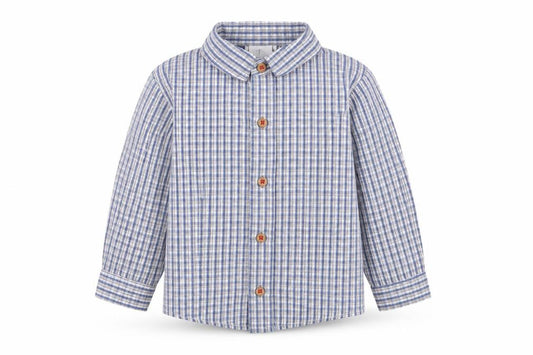 Front view of Jasper Conran boys’ blue button-up shirt 12-18 months