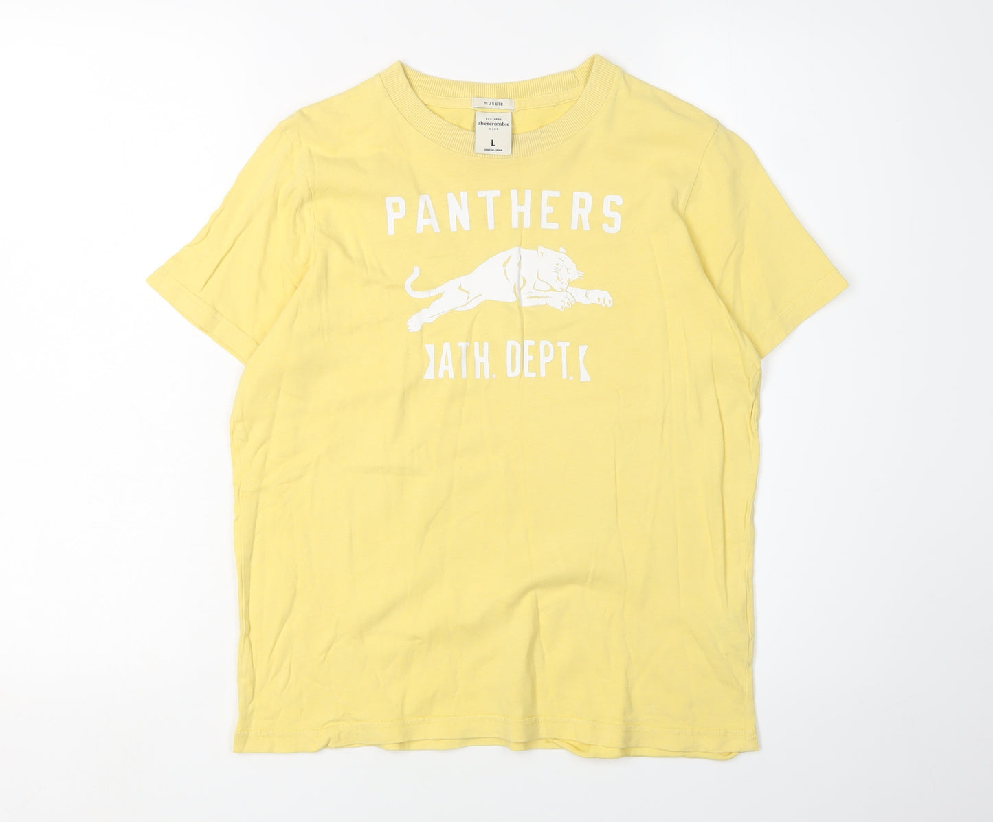 Abercrombie Boys Yellow Graphic T-Shirt, Size L, Regular Fit