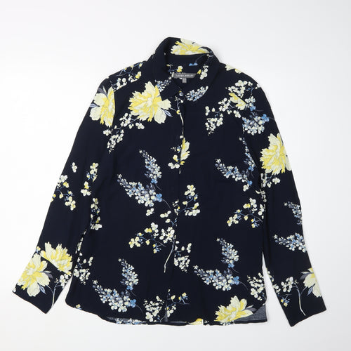Laura Ashley Women's Blue Floral Button-Up Shirt Size 12