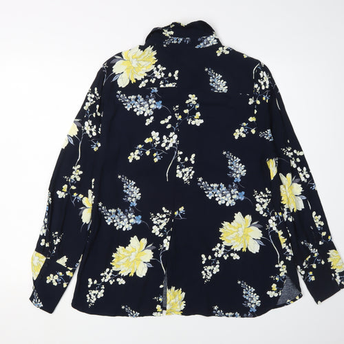 Laura Ashley Women's Blue Floral Button-Up Shirt Size 12