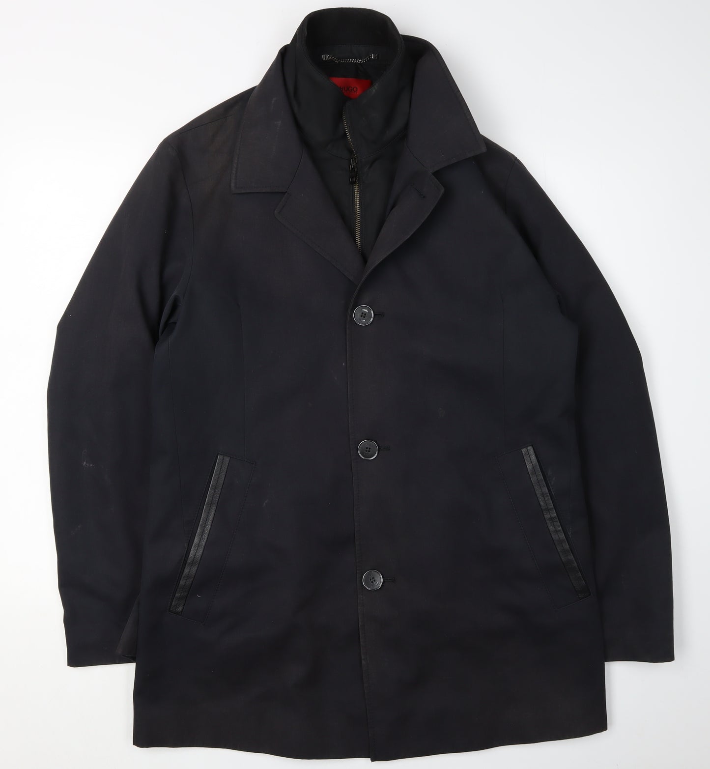 Hugo Boss Men’s Black Trench Coat, Classic Style, Size M