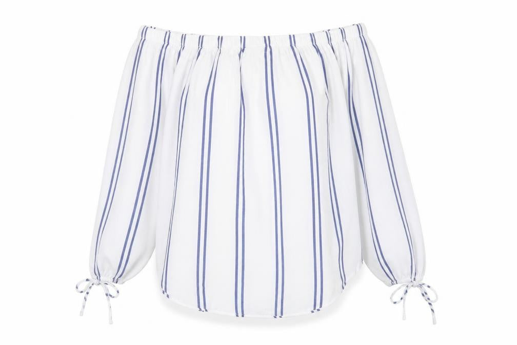 Front view of Abercrombie & Fitch Women's White Striped Tunic Blouse, S