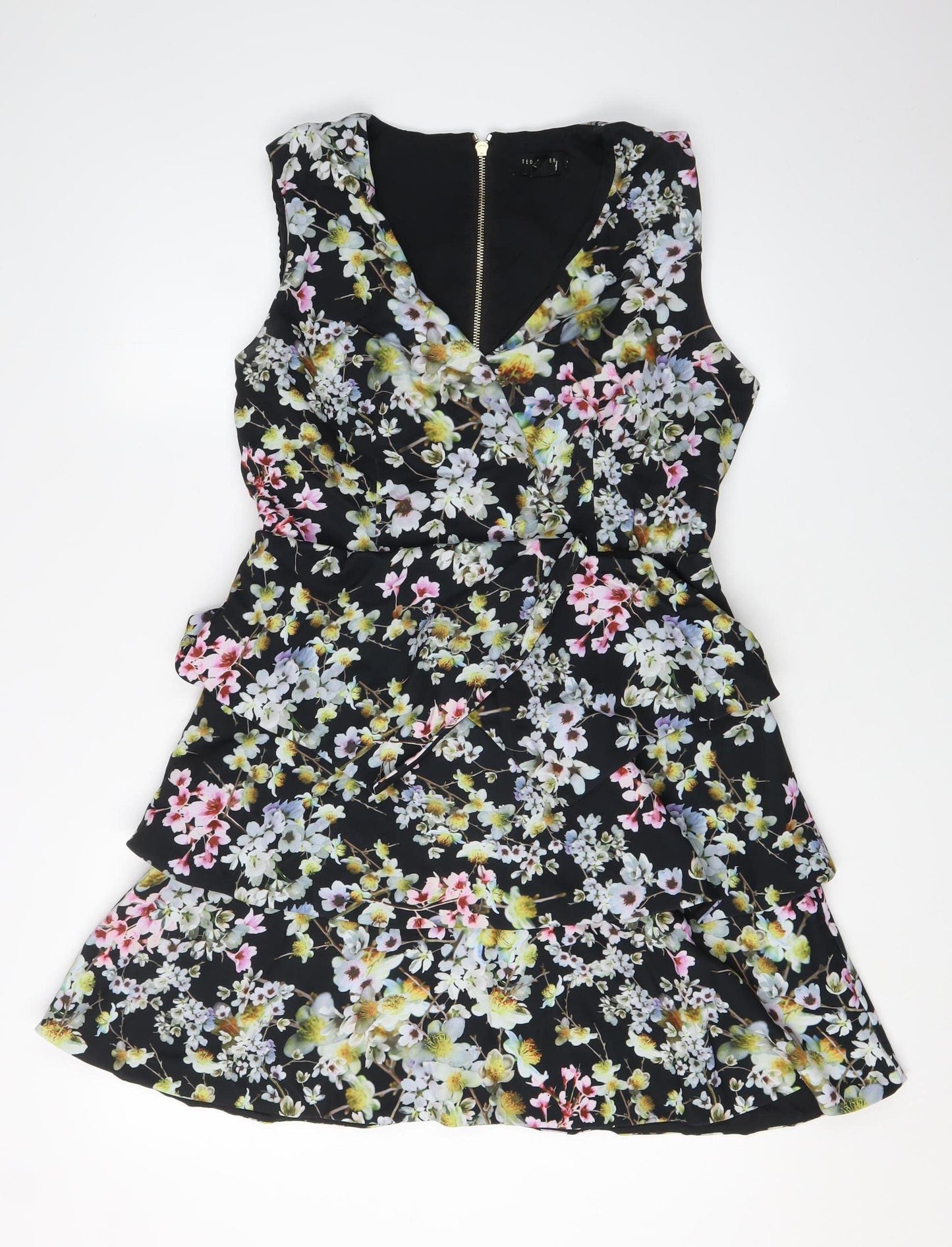 Ted Baker Women’s Floral A-Line Dress, Size 4, Black Multicoloured