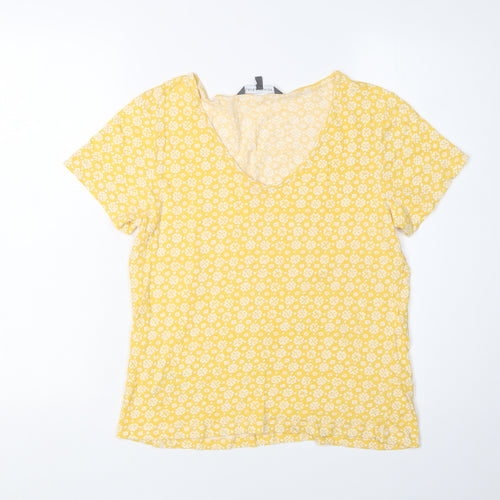 Laura Ashley Women's Yellow Floral V-Neck T-Shirt