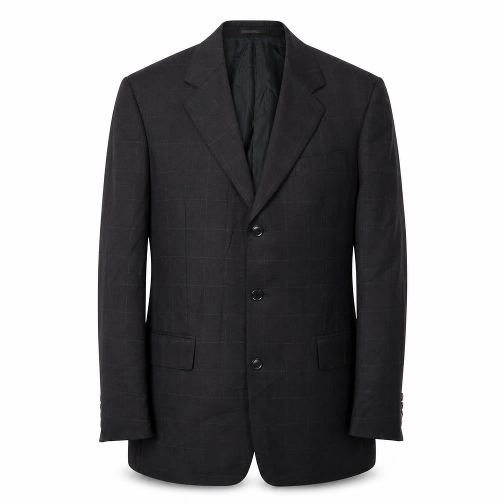 Front view of Moss Men's Black Plaid Suit Jacket 40R Regular Fit