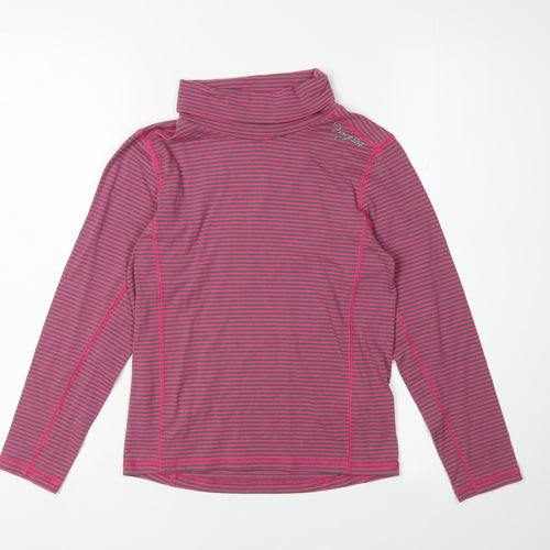 TOG 24 Girls Pink Grey Striped T-Shirt, 9-10 Years, High Neck, Long Sleeve