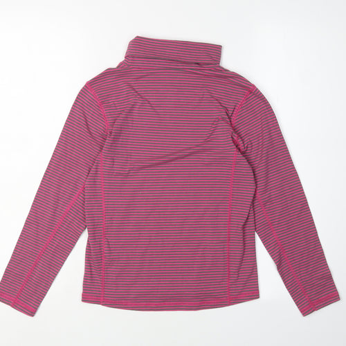 TOG 24 Girls Pink Grey Striped T-Shirt, 9-10 Years, High Neck, Long Sleeve