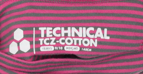 TOG 24 Girls Pink Grey Striped T-Shirt, 9-10 Years, High Neck, Long Sleeve