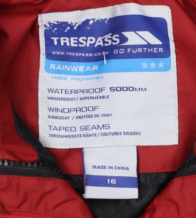 Trespass Women's Red Waterproof Hooded Rain Coat Size 16