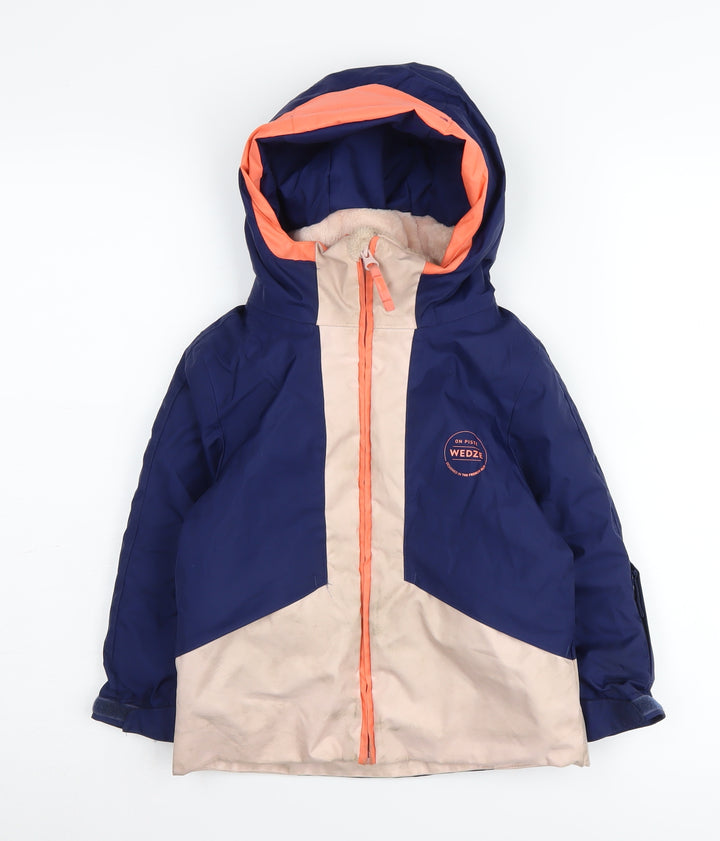 Wedze Girls Blue Beige Ski Jacket 3-4 Years Hooded Winter