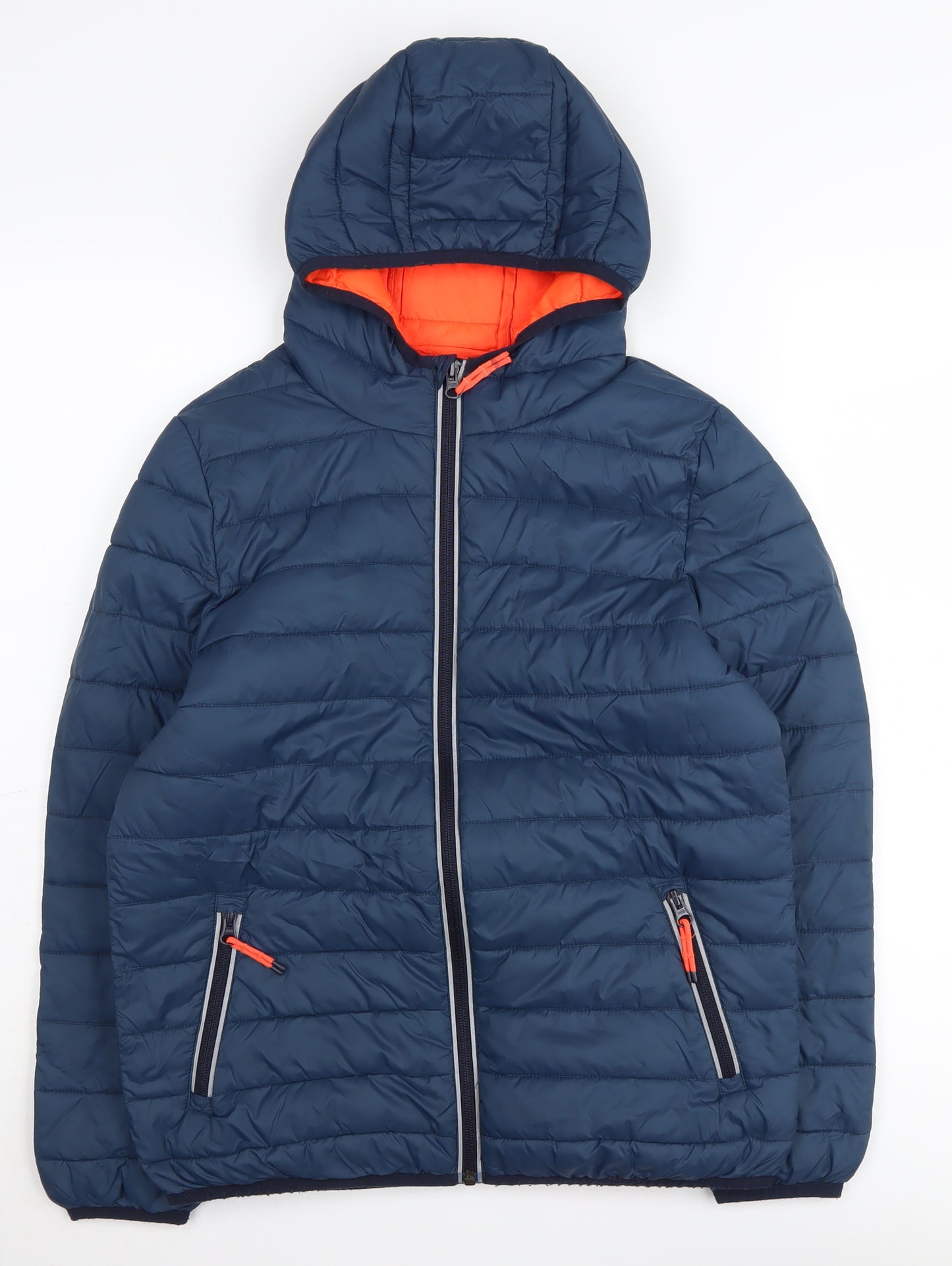 Mini Boden Boys Blue Puffer Jacket 11-12Y Hooded Winter Coat
