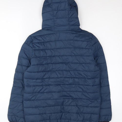 Mini Boden Boys Blue Puffer Jacket 11-12Y Hooded Winter Coat