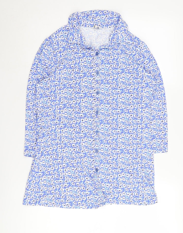 Cotton Traders Women's Blue Floral Button-Up Tunic Size 8