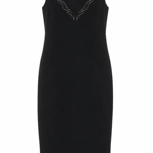 Roman Originals Black Sheath Dress - Elegant V-Neck, Party Size 14