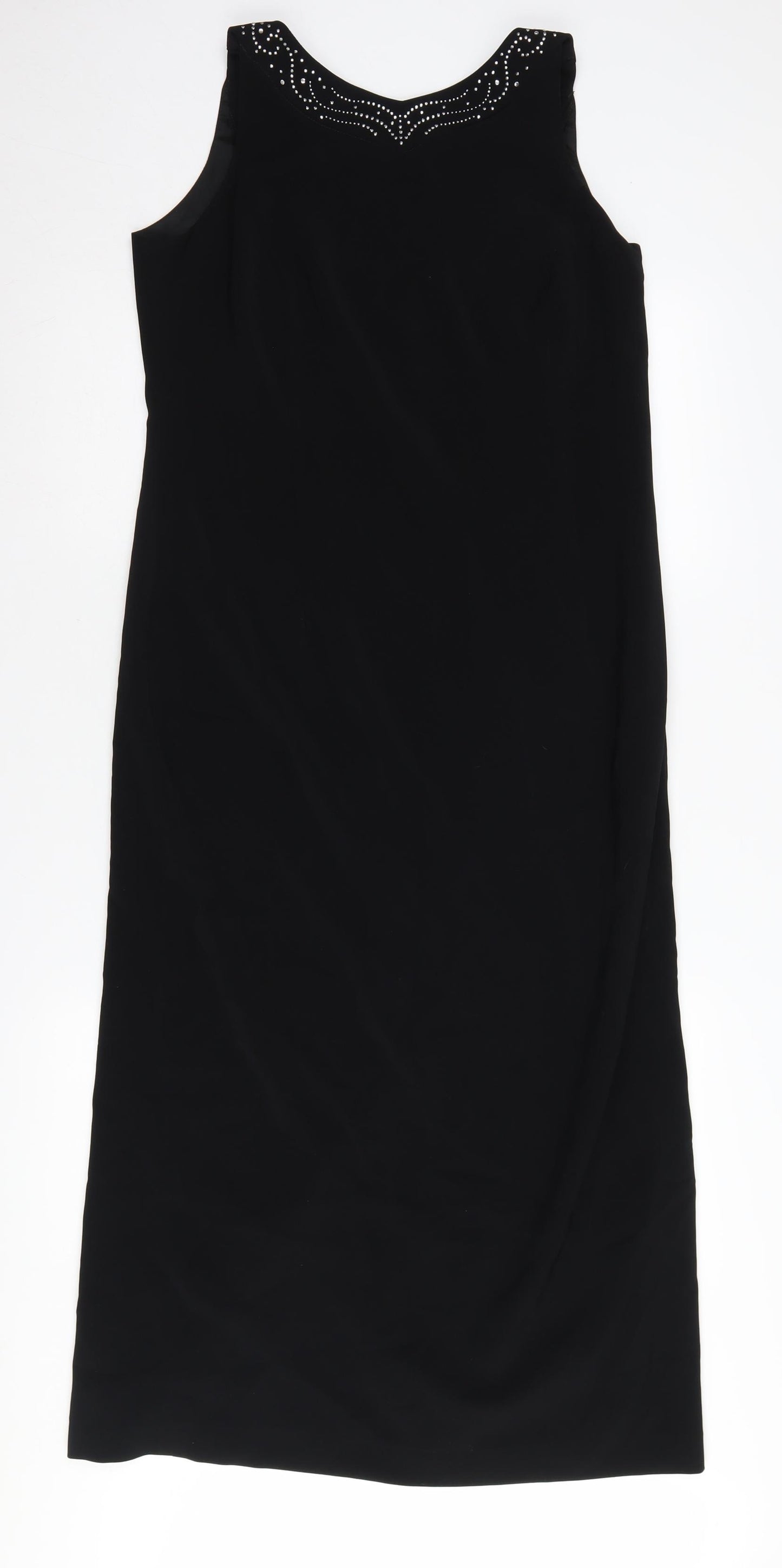 Roman Originals Black Sheath Dress - Elegant V-Neck, Party Size 14