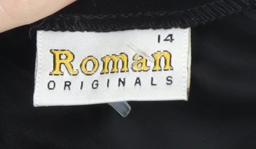 Roman Originals Black Sheath Dress - Elegant V-Neck, Party Size 14