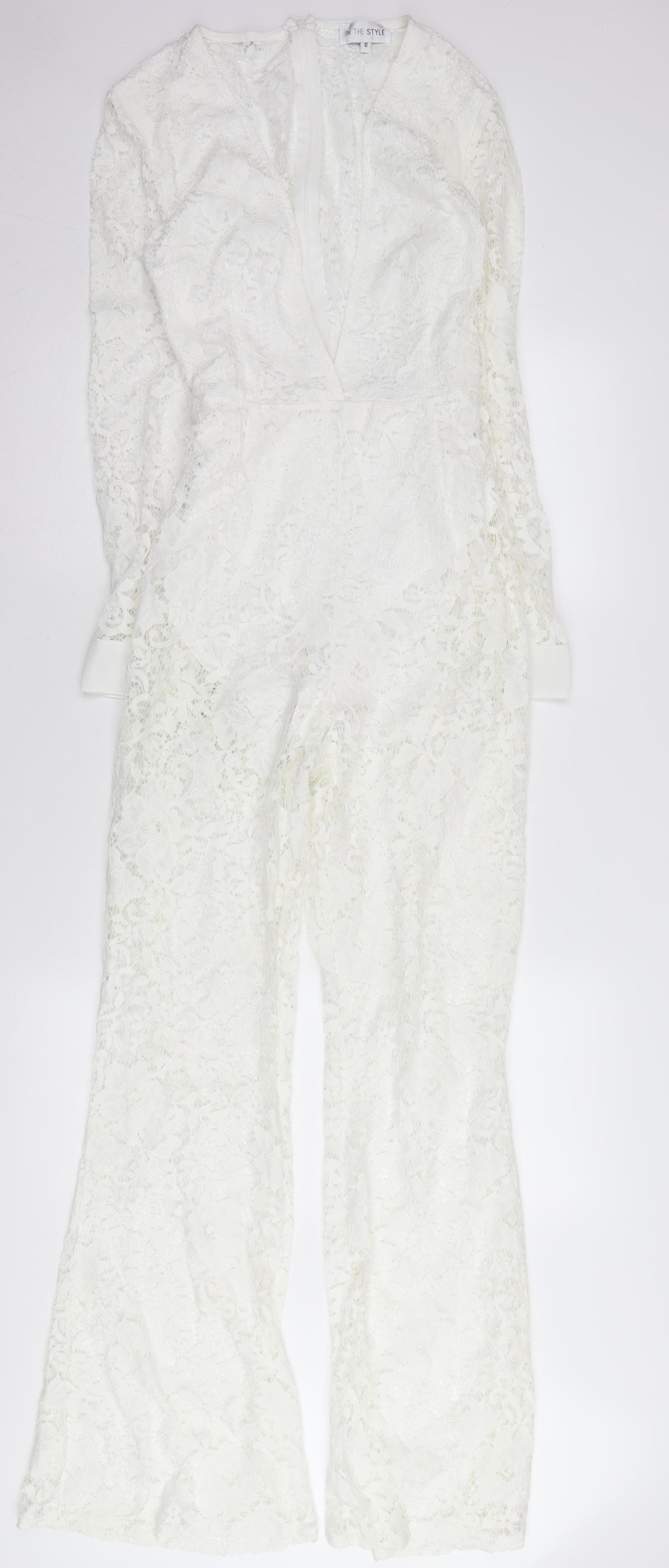 In The Style Women's White Lace Jumpsuit Size 12