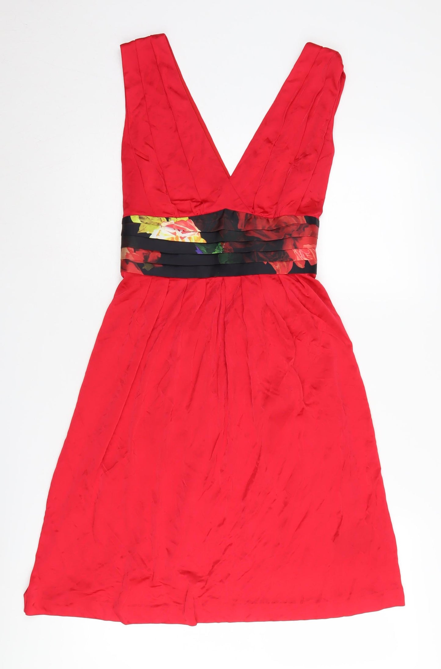 Ted Baker Women's Red A-Line Floral Dress Size 8