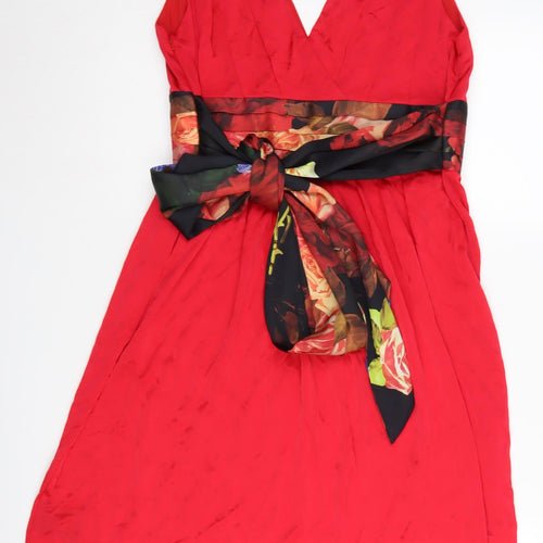 Ted Baker Women's Red A-Line Floral Dress Size 8