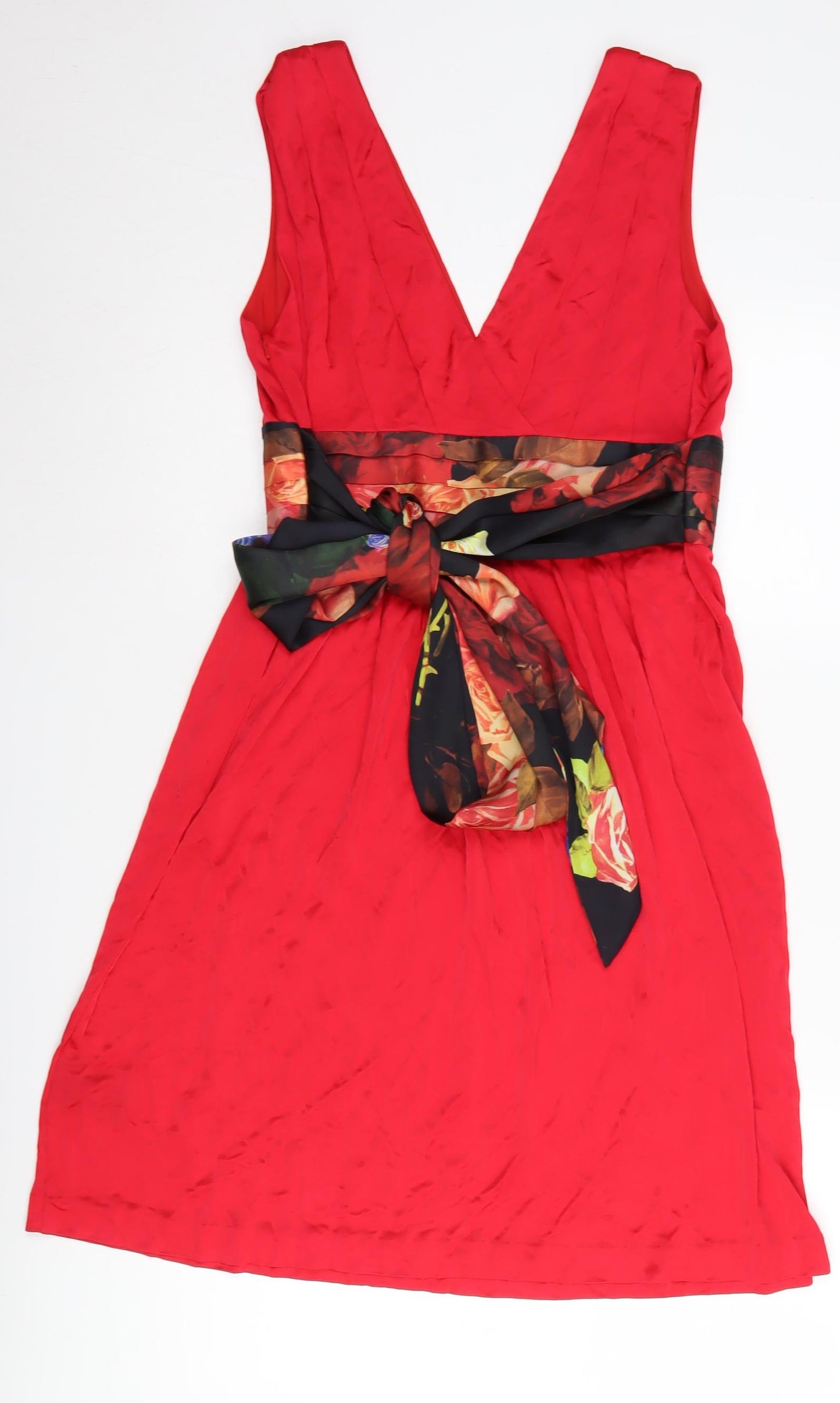 Ted Baker Women's Red A-Line Floral Dress Size 8