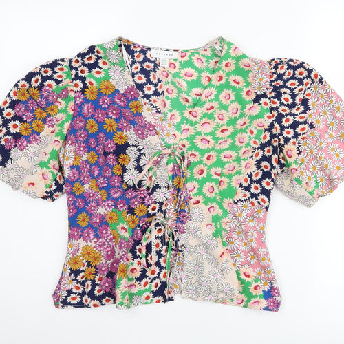 Topshop Women's Multicoloured Floral Wrap Blouse Size 10