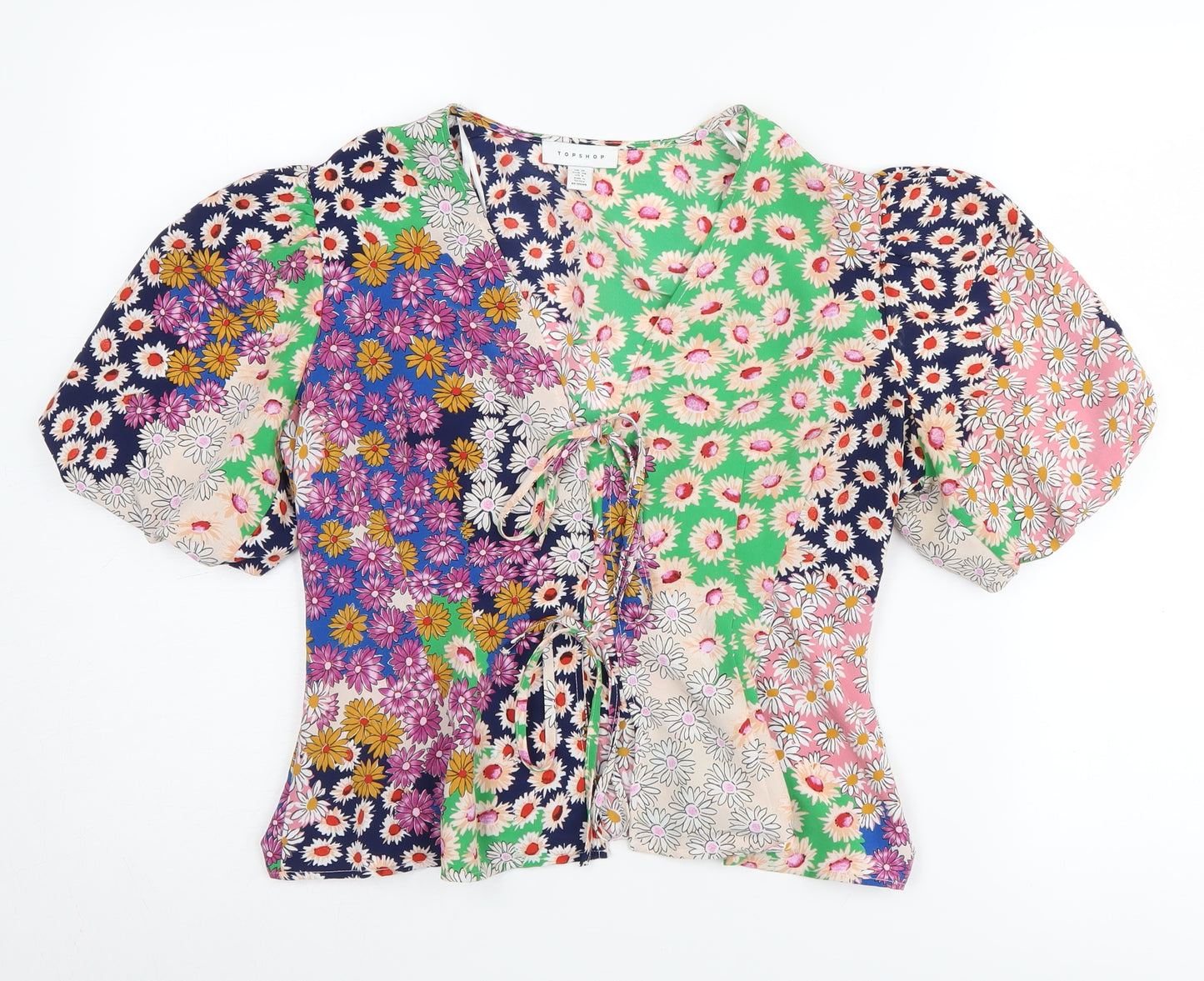 Topshop Women's Multicoloured Floral Wrap Blouse Size 10