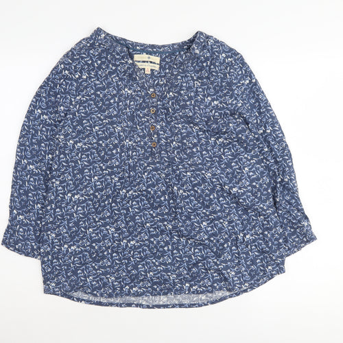 Desigual Women's Blue Floral Bohemian Blouse Size 12